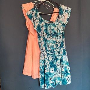 Misses Joe Boxer Peach Blouse & Teal Tie Dye Romper